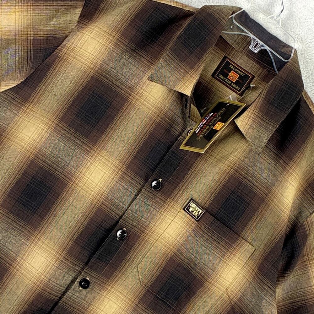 FB County Checker Shirt Men XL Brown Plaid Flannel Chicano Streetwear Lowrider